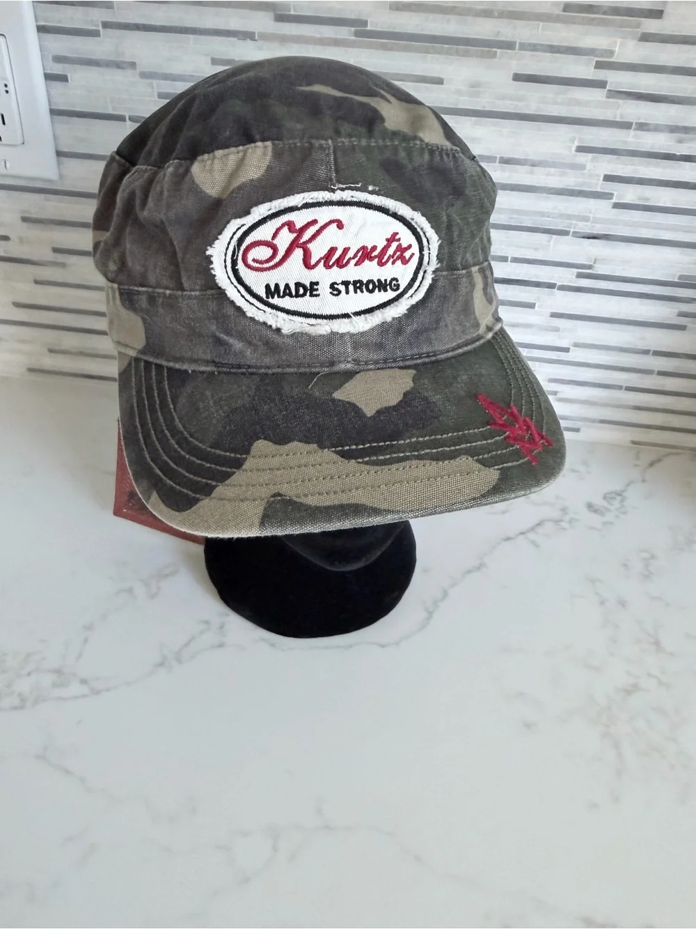 Vintage Kurtz Camouflage Cap with Red Embroidery size 6 7/8